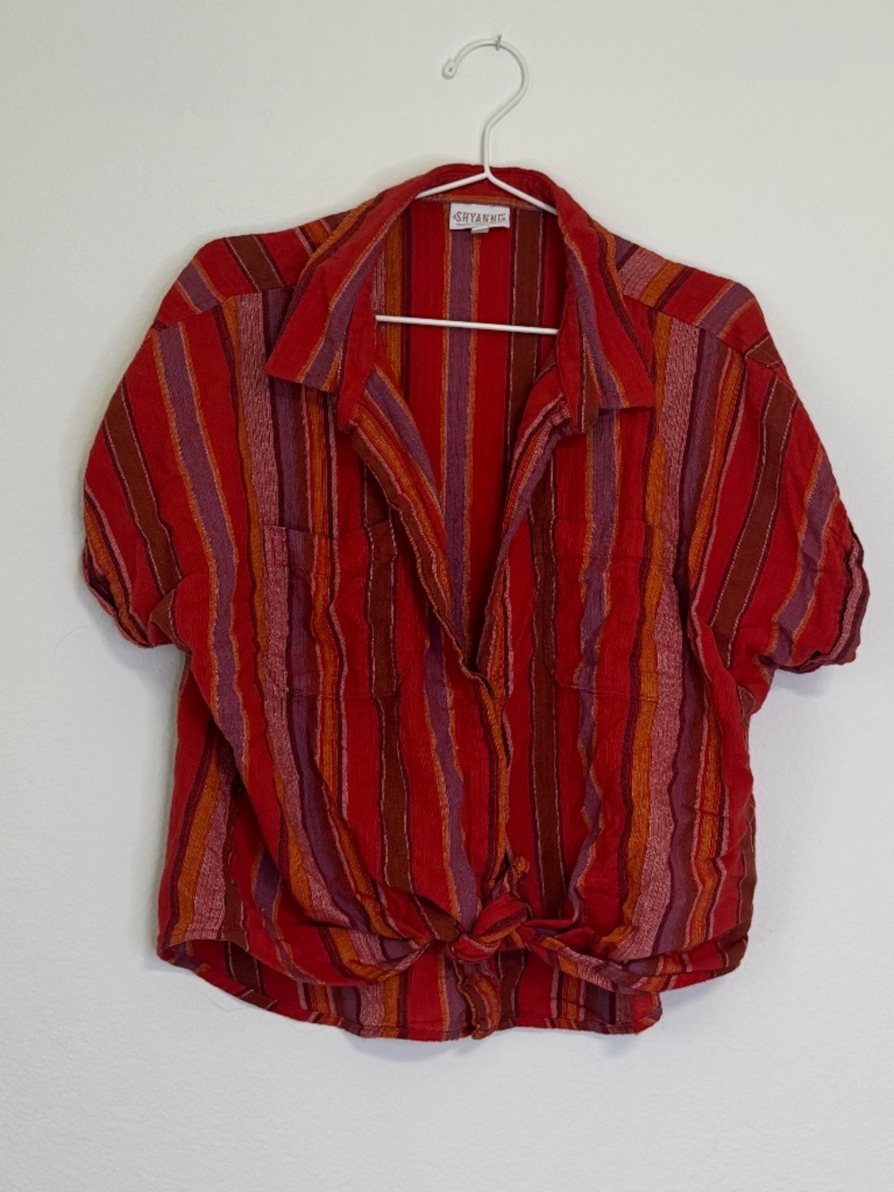 Shyanne striped front tie button down shirt
